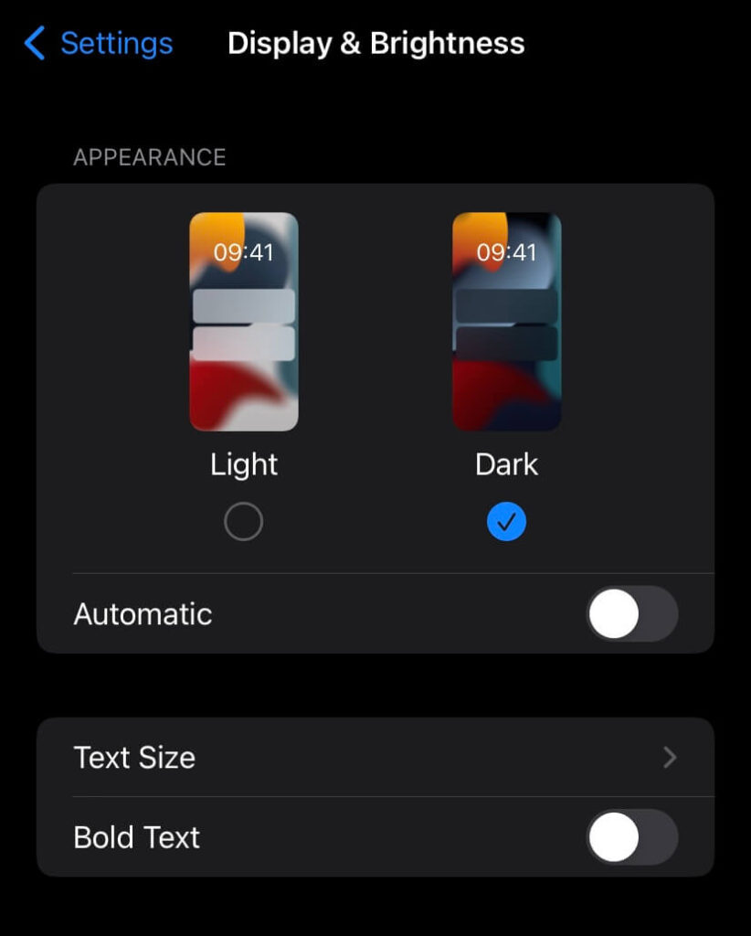 System theme switcher screenshot on IOS