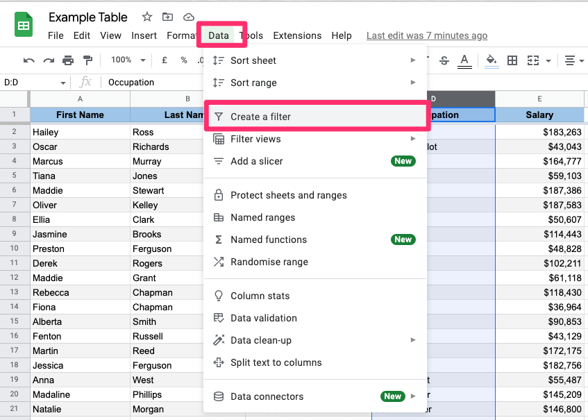 The screenshot shows how to create new filter using options menu