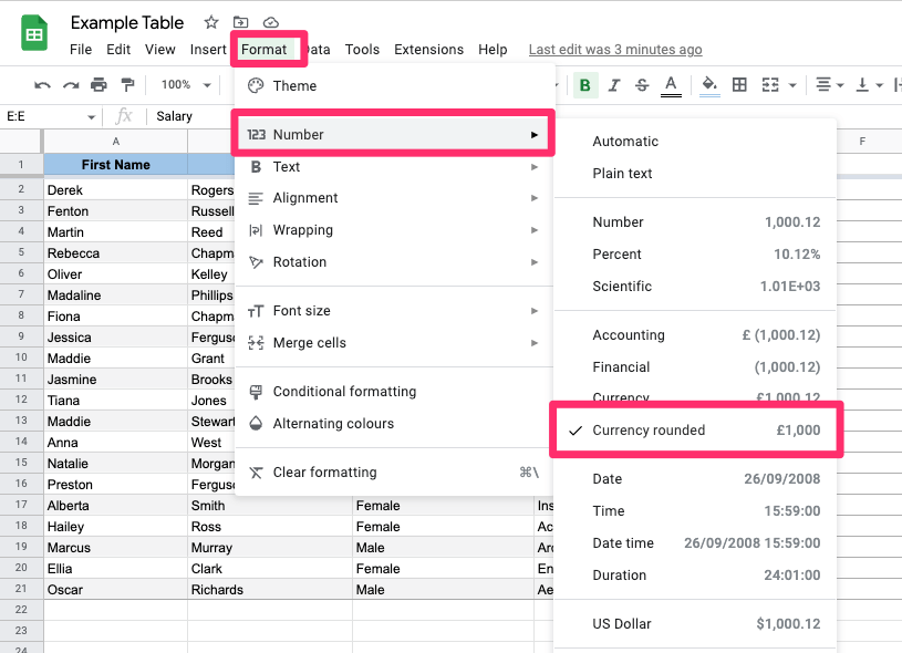 The screenshot shows how to currency format settings from the Options Menu