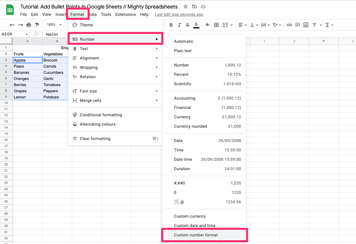 How To Add Bullet Points in Google Sheets (And Numbered List Too!)