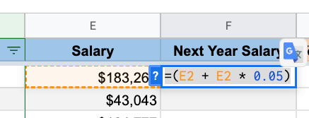 How to use a formula in the Next Year Salary column