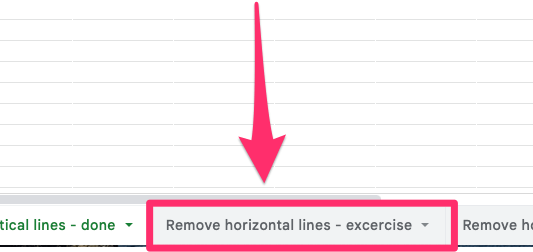 The screenshot shows where the 'Remove horizontal lines' worksheet is located