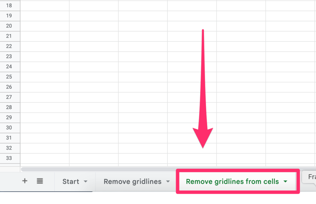 The screenshot shows where the 'Remove gridlines from cells' worksheet is located