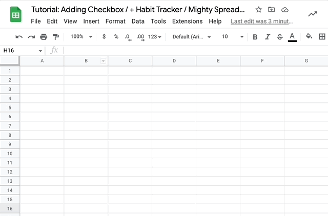 Gif showing the process of adding multiple checkboxes at once in Google Sheets