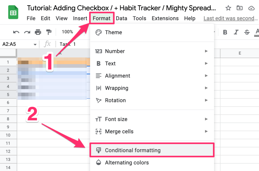 The screenshot how to access conditional formatting settings from the options menu