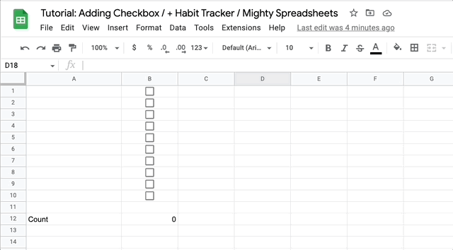 Gif shows the final effect of counting checked checkboxes. The number changes every time a checkbox is checked