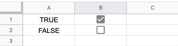 The screenshot shows two possible values for checkbox: TRUE and FALSE