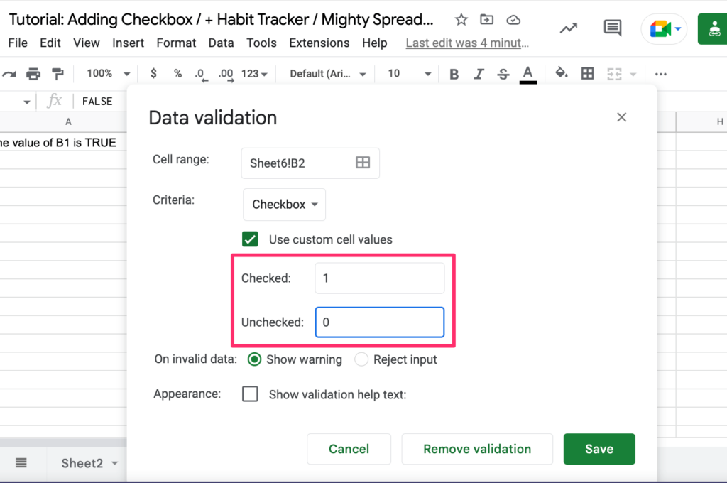 The screenshot shows Checked and unchecked options that are enabled when you select 'use custom values' checkbox