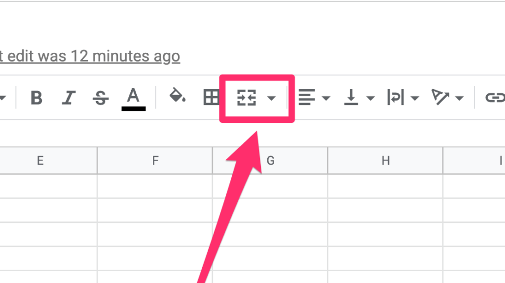 The screenshot shows where to find unmerge icon in the Google Sheets toolbar