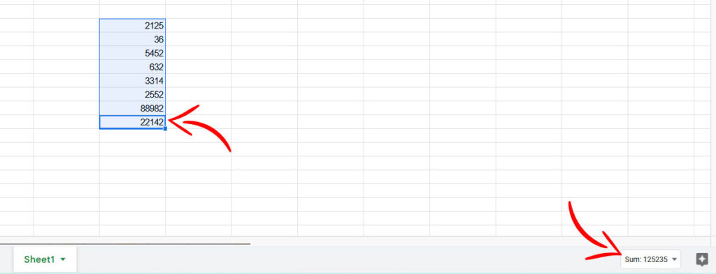 The screenshot shows how to sum up numbers just by selecting them together. The sum number shows in the right bottom corner
