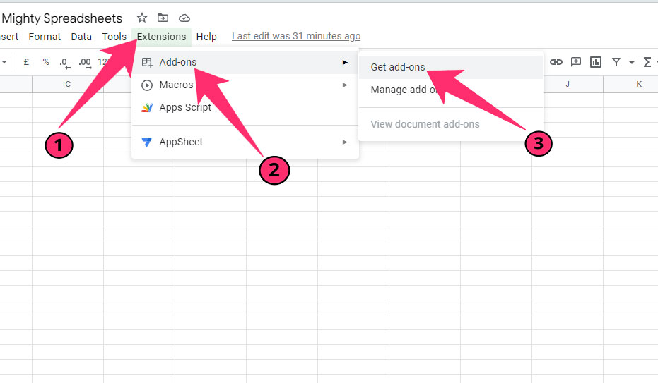Extensions add ons in google sheets
