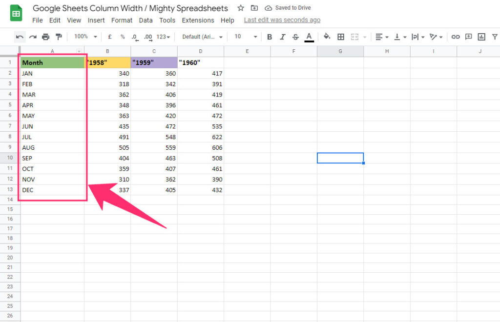 Move the cursor of column