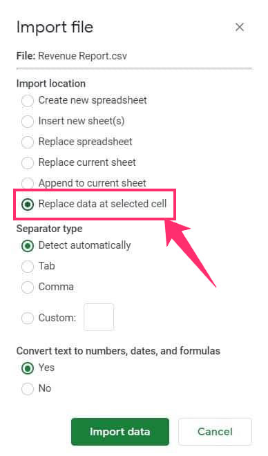 Replace Data at Selected Cell