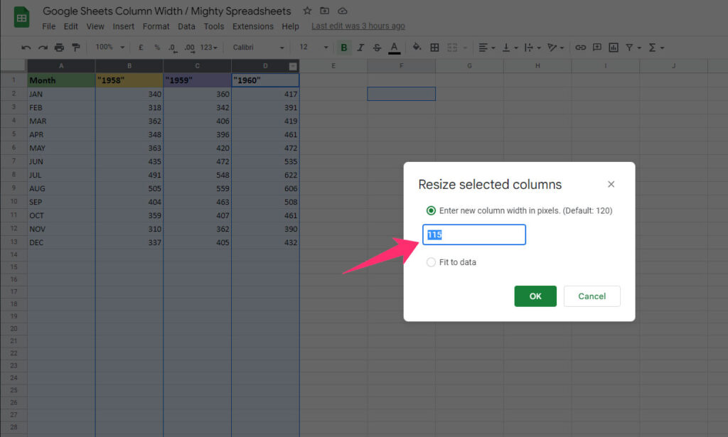 put value while resize columns