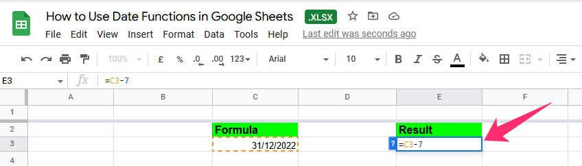 Subtract Dates in Google Sheets 
