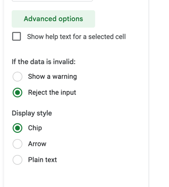 Screenshot of advanced options for dropdown menus. 
