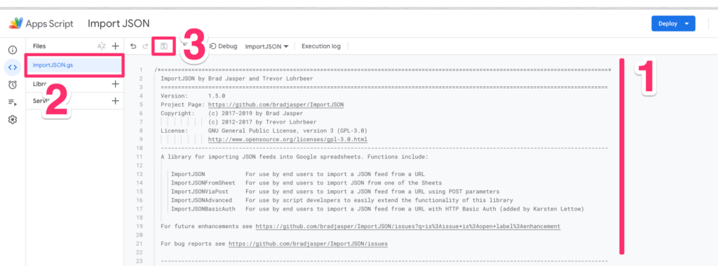 The screenshot shows where to paste the code snippet, how to change the file name, and where to save the code for future use