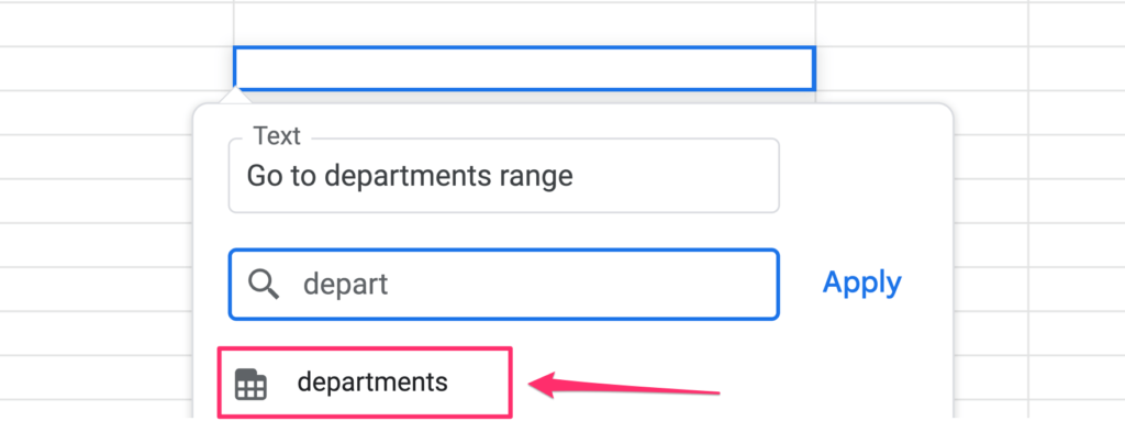 A screenshot showing how to add hyperlink with named range to any cell