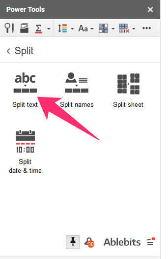 select Split Text in power tools