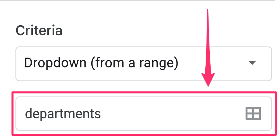 The screenshot shows how the named range was provided instead of manually selecting ranges for the dropdown