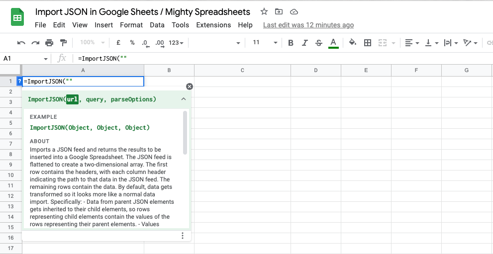 The screenshot shows how to use newly created custom function in google sheets