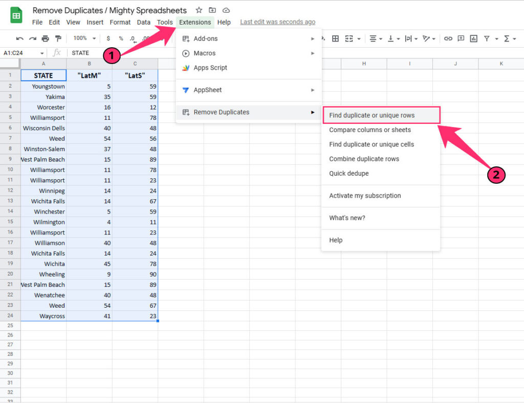 Find duplicate or unique rows under remove duplicate in sheets