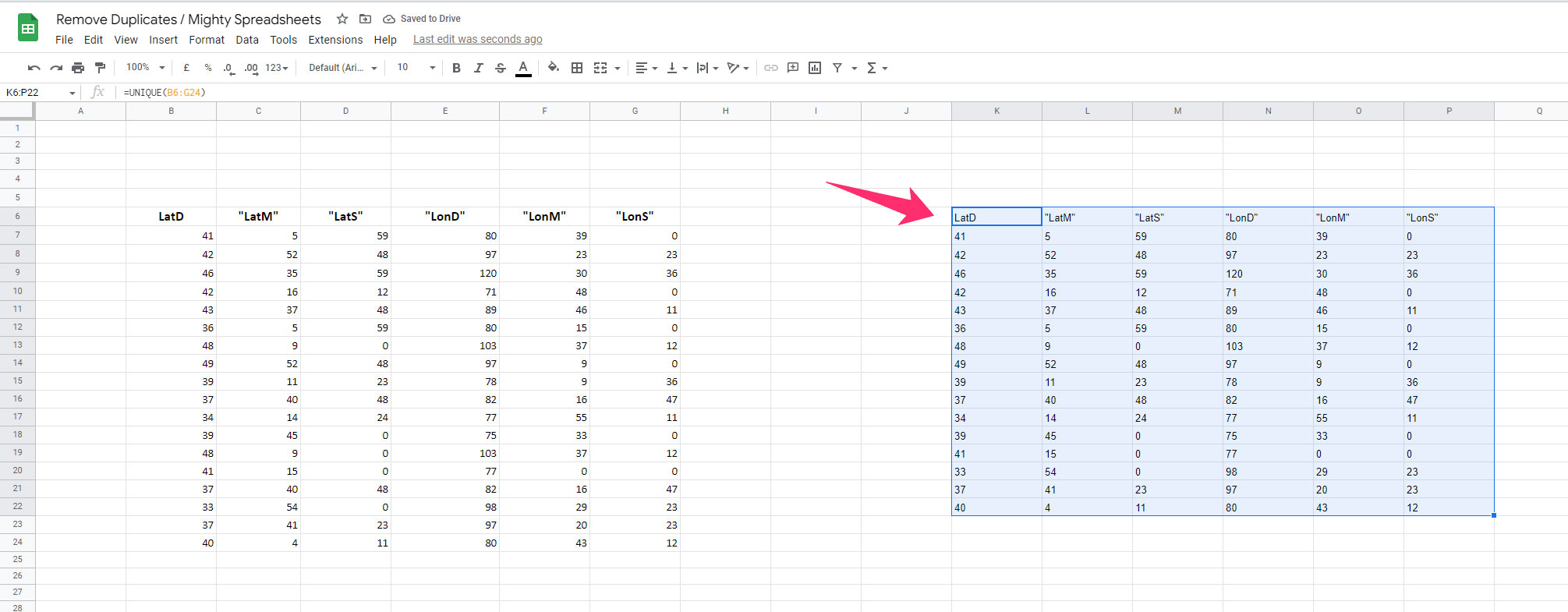 Remove Duplicates Using The UNIQUE Function results