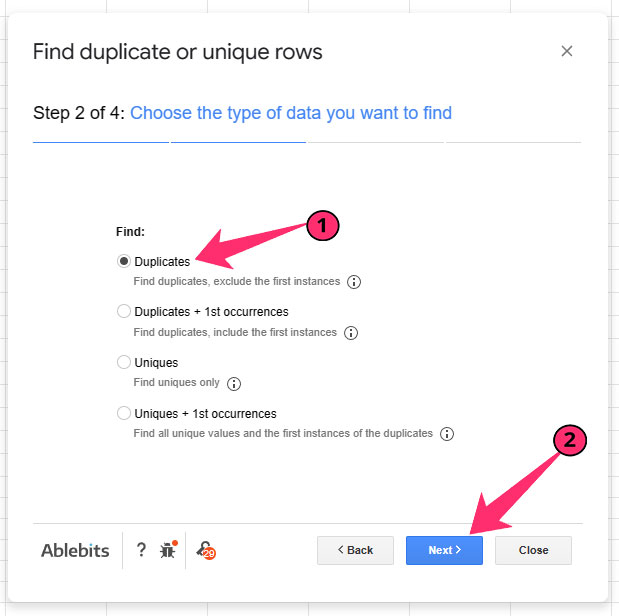 SELECT Duplicates under remove duplicates in sheets