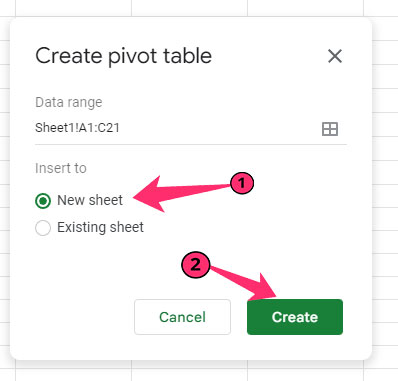create Pivot Table in new sheet