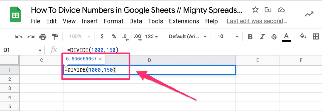 Preview how to use the DIVIDE function for regular numbers