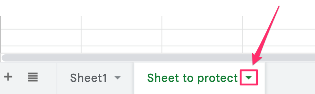 Green arrow on the right side of the worksheet tab name
