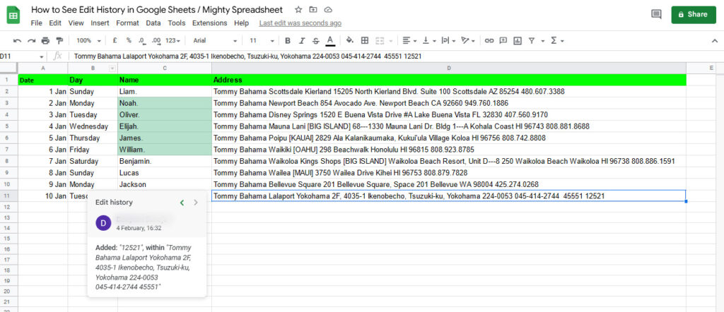 Check Single Cell History in Google Sheets