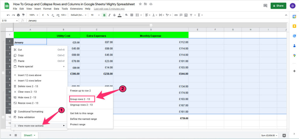 Create Nested Groups of Rows