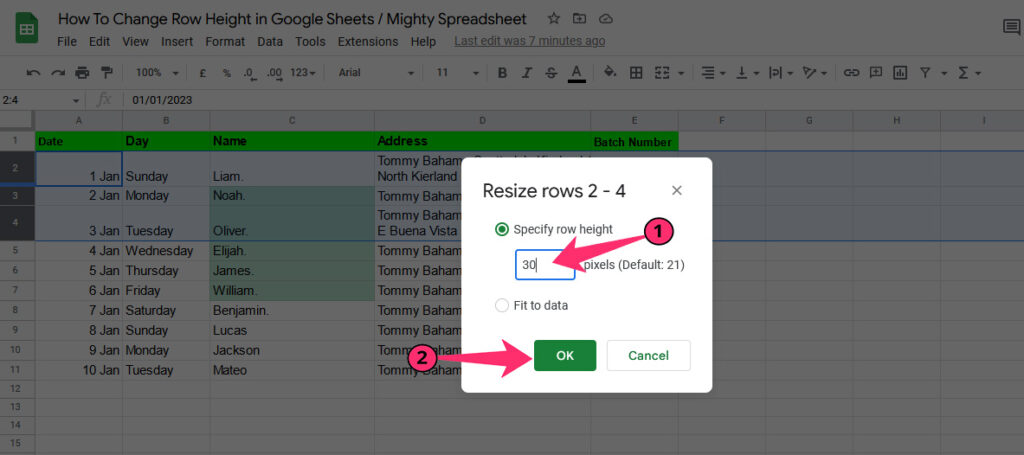 Format Row Height by Providing Its Size in Pixels