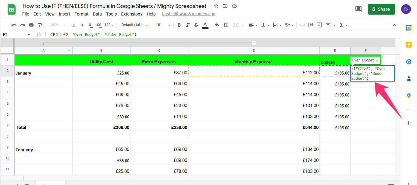 IF (THENELSE) Formula in Google Sheets 