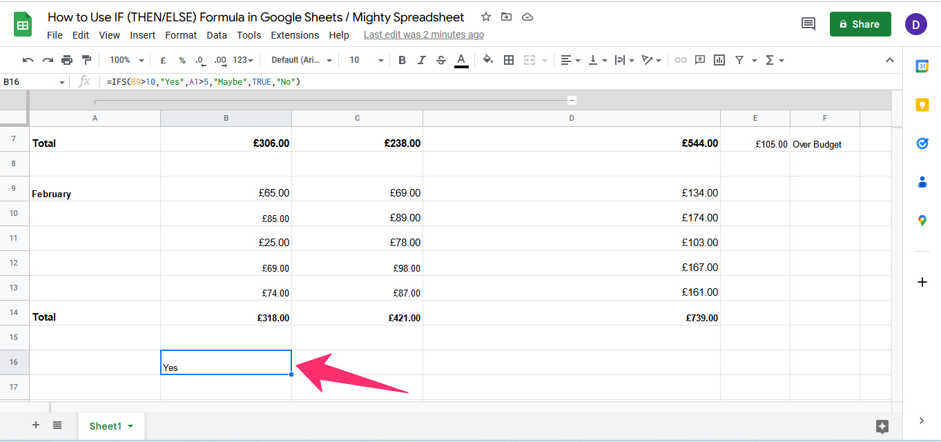 IFS Formula in Google Sheets