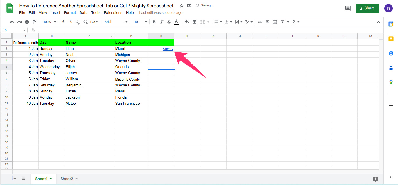 Link to Another Tab in Google Sheets 