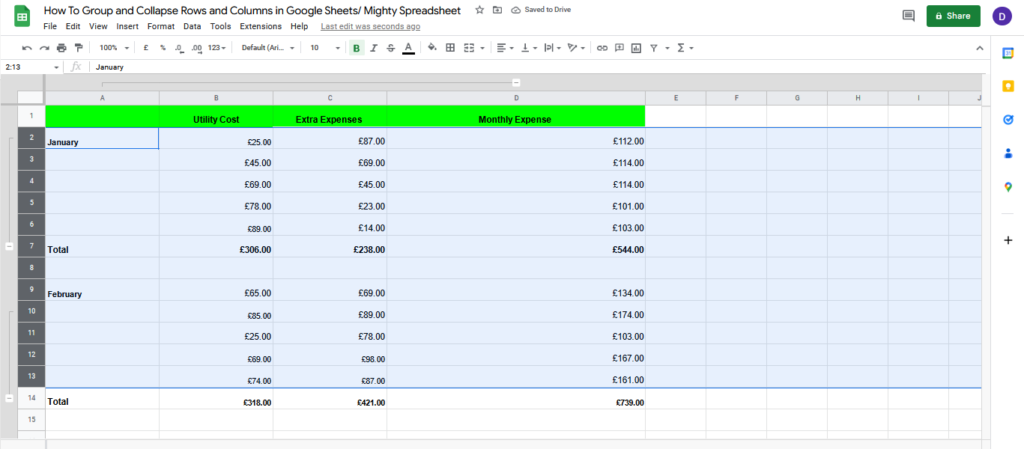 Select all the rows to grouped together