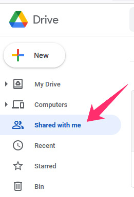 google drive shared with me option