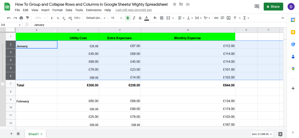 Screenshot shows rows 2 to 6 being selected