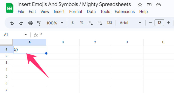 Insert Copyright Symbol In Google Sheets