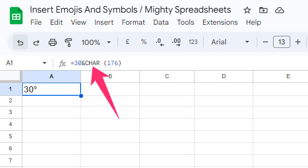 Insert Degree Symbol In Google Sheets