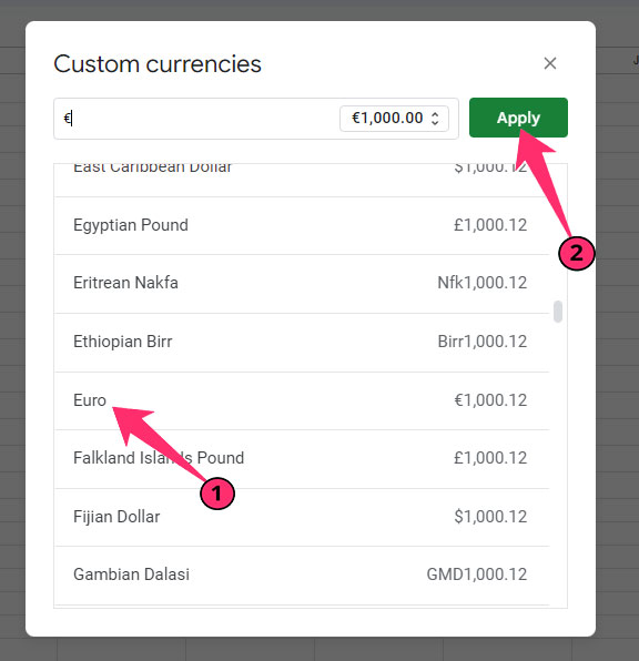 Insert Euro Symbol In Google Sheets