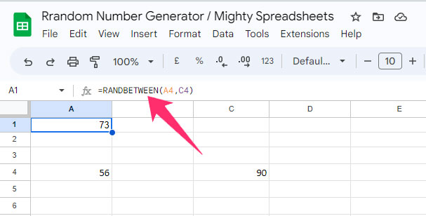 =RANDBETWEEN(A4,C4)