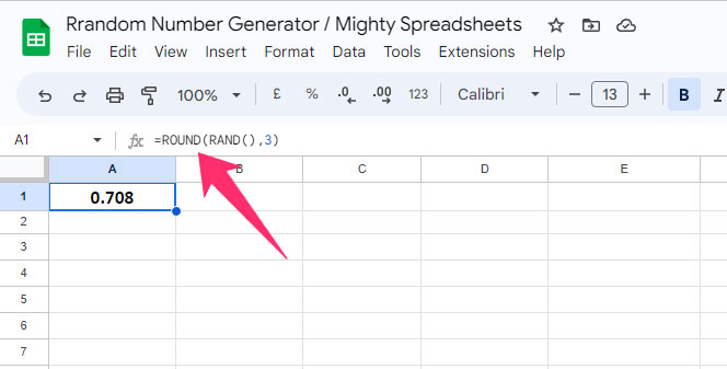 =ROUND(RAND(),3) formula