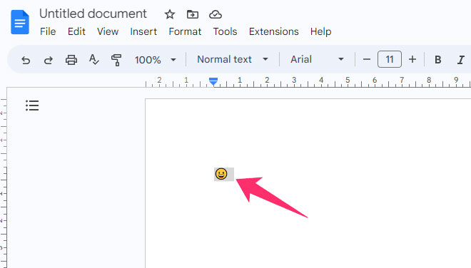 Example emoji in empty google docs document