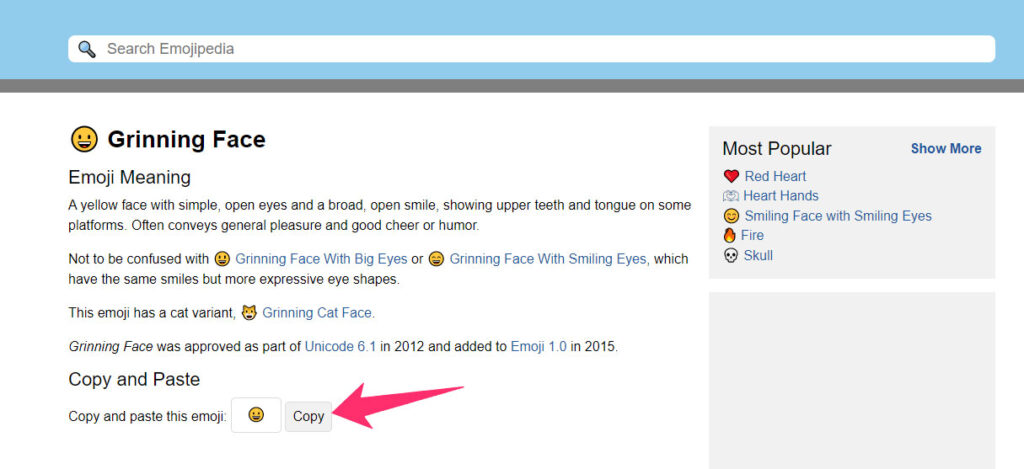 copy emoji from emojipedia