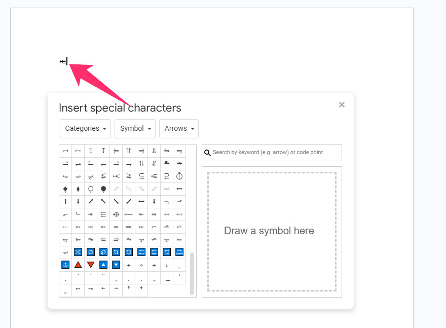 insert Symbol in docs