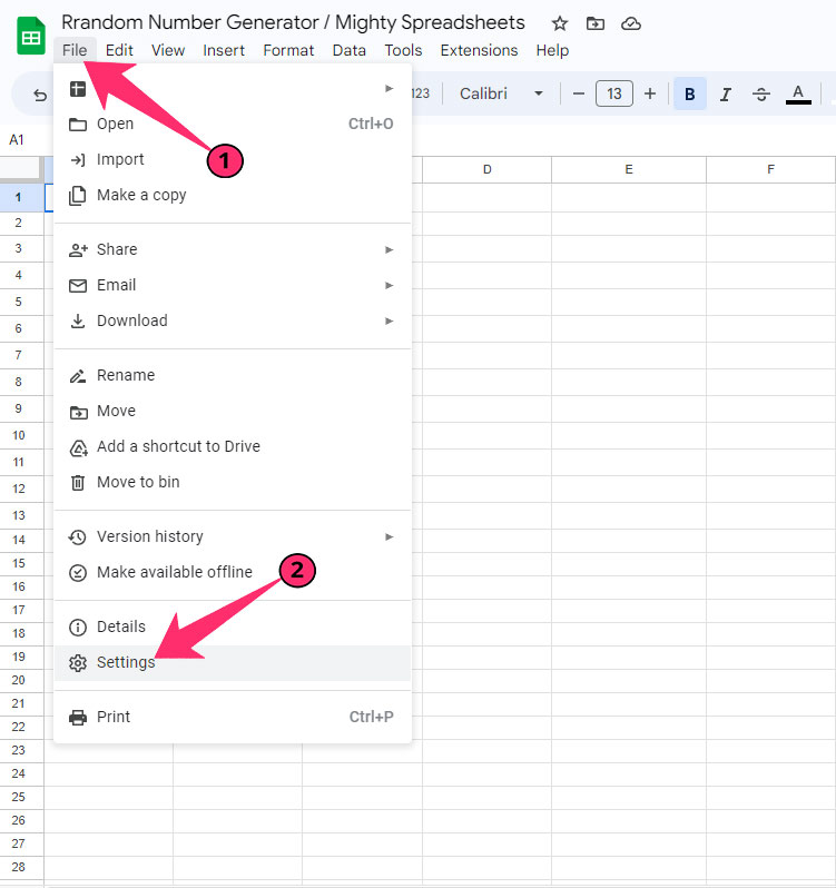 Google sheets Settings