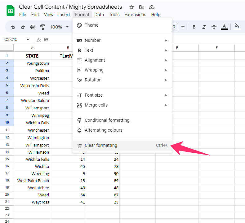 click on Clear Formatting under format